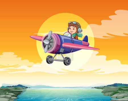 Ilustración de Avión piloto volando sobre el mar ilustración - Imagen libre de derechos