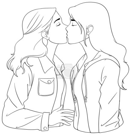Ein lesbisches Paar küsst Doodle Skizze Illustration