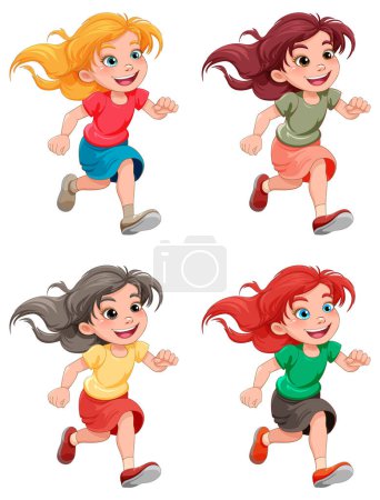 Ilustración de Running girl cartoon character illustration - Imagen libre de derechos