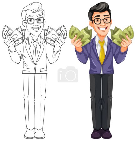 Illustration for Youth business man holding money illustration - Royalty Free Image