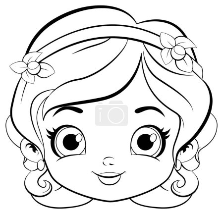 Téléchargez les illustrations : Belle femme visage dessin animé illustration de contour doodle - en licence libre de droit