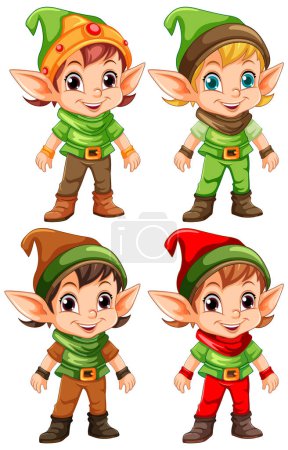 Different Elf Kids Caroon Characters Collection illustration