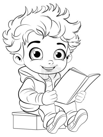 Illustration for Cute Boy Reading Book Outline for Colouring illustration - Royalty Free Image