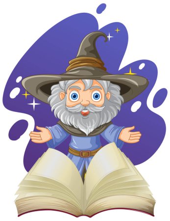 Illustration for Wizard Cartoon Character with Open Book illustration - Royalty Free Image