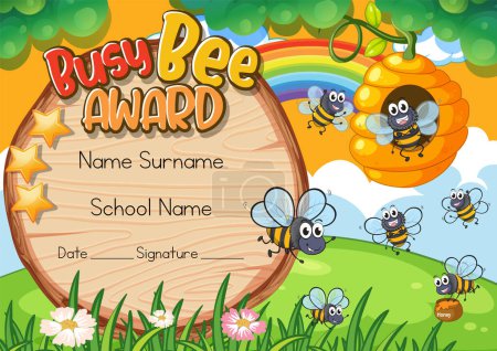 Téléchargez les illustrations : Illustration de modèle de certificat d'abeille occupé - en licence libre de droit