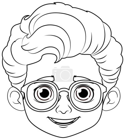 Téléchargez les illustrations : Garçon tête avec des lunettes contour pour la coloration illustration - en licence libre de droit