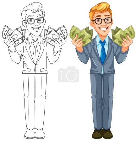 Téléchargez les illustrations : Homme d'affaires jeune tenant illustration d'argent - en licence libre de droit