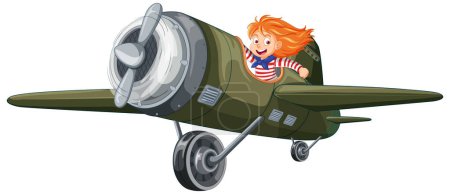 Téléchargez les illustrations : Illustration vectorielle Adventure Kid on Light Aircraft - en licence libre de droit
