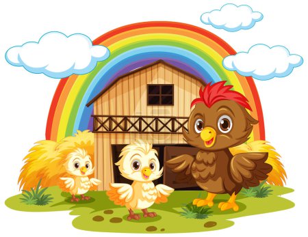 Illustration for Mother Chicken with Baby Chick in Cartoon Style illustration - Royalty Free Image