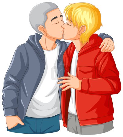 Gay couple cartoon kissing illustration