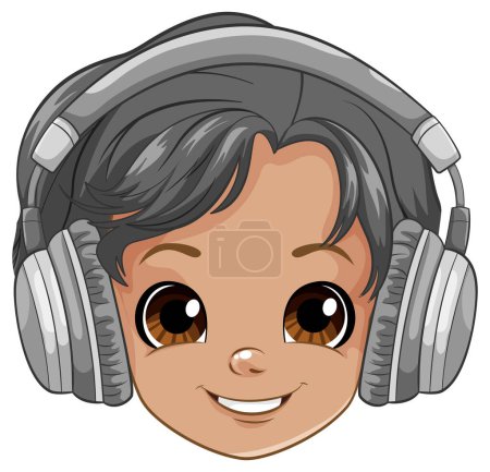 Illustration for Boy head with headset listening to music illustration - Royalty Free Image