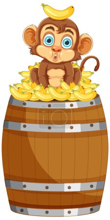 Illustration for Cartoon Monkey Sitting on Pile of Bananas illustration - Royalty Free Image