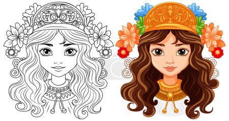Illustration for Beautiful woman portrait isolated doodle outline illustration - Royalty Free Image