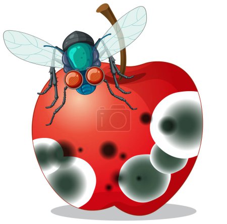 Illustration for Decompose apple with smiley flies illustration - Royalty Free Image