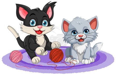 Ilustración de Dos gatitos con bolas de hilo ilustración - Imagen libre de derechos