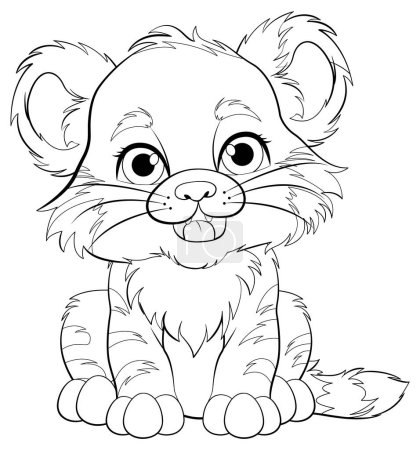 Téléchargez les illustrations : Mignon bébé tigre dessin animé silhouette de caractère pour la coloration illustration - en licence libre de droit