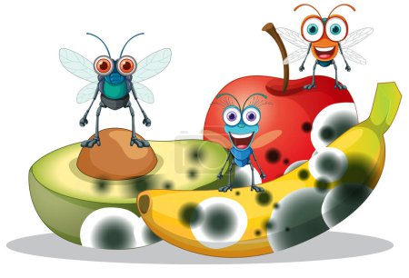 Ilustración de Descomponer la ilustración de frutas y moscas - Imagen libre de derechos
