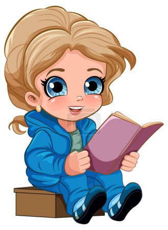Illustration for Cute Girl Reading Book Cartoon Character illustration - Royalty Free Image