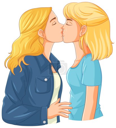 Ilustración de Lesbianas pareja dibujos animados besos ilustración - Imagen libre de derechos