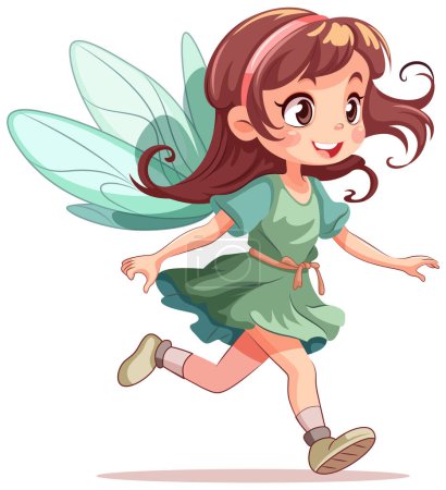 Téléchargez les illustrations : Princesse fée en robe verte Illustration de personnage de bande dessinée - en licence libre de droit