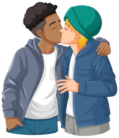 Ilustración de Gay pareja dibujos animados besos ilustración - Imagen libre de derechos