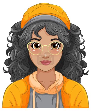 Téléchargez les illustrations : Portrait de femme portant casquette et lunettes illustration - en licence libre de droit