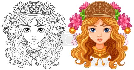 Illustration for Beautiful woman portrait isolated doodle outline illustration - Royalty Free Image