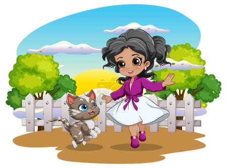 Illustration for Cute girl dancing outdoor illustration - Royalty Free Image