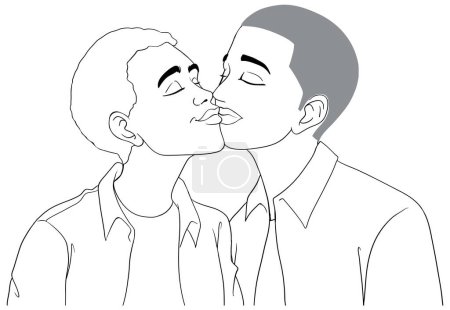 Téléchargez les illustrations : Gay couple dessin animé baisers contour doodle illustration - en licence libre de droit