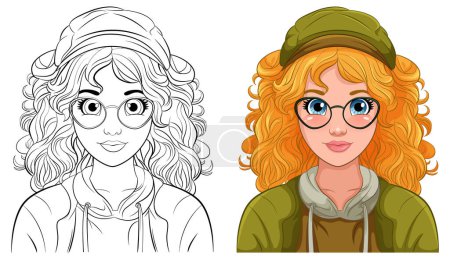 Ilustración de Retrato de mujer con gorra y gafas ilustración - Imagen libre de derechos