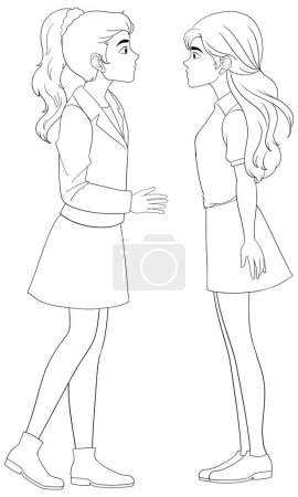 Téléchargez les illustrations : Couple lesbien embrasser dessin animé doodle illustration isolée - en licence libre de droit