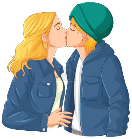 Ilustración de Joven pareja besar dibujos animados ilustración - Imagen libre de derechos