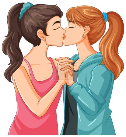 Ilustración de Lesbianas pareja besos dibujos animados aislado ilustración - Imagen libre de derechos