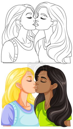 Illustration for Lesbian couple kissing cartoon isolated illustration - Royalty Free Image