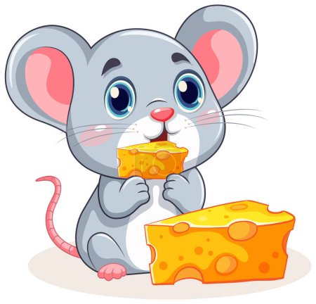 Téléchargez les illustrations : Mignon rat dessin animé tenant illustration fromage - en licence libre de droit