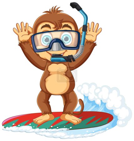 Illustration for Monkey wearing snorkeling surfing illustration - Royalty Free Image