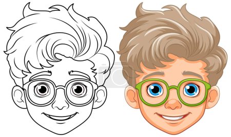Illustration for Boy cartoon head wearing glasses isolated illustration - Royalty Free Image