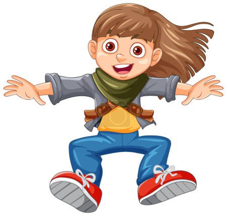 Illustration for Urban girl wearing hoodie jumping cartoon character illustration - Royalty Free Image