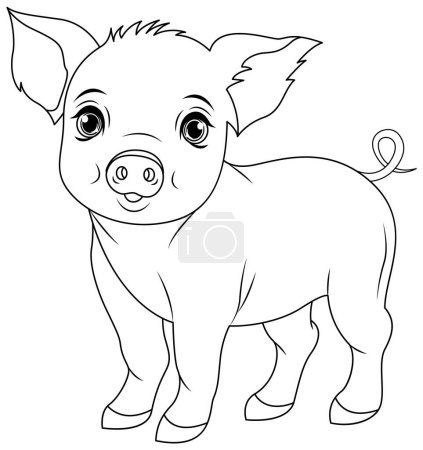 Illustration for Cute pig cartoon isolated doodle outline illustration - Royalty Free Image