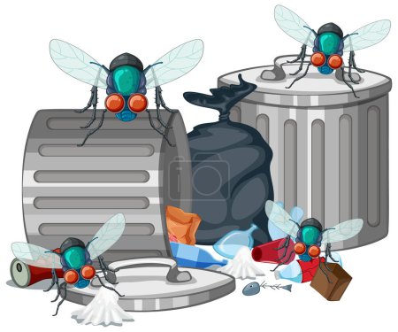 Ilustración de Ilustración de dibujos animados de mosca y basura - Imagen libre de derechos