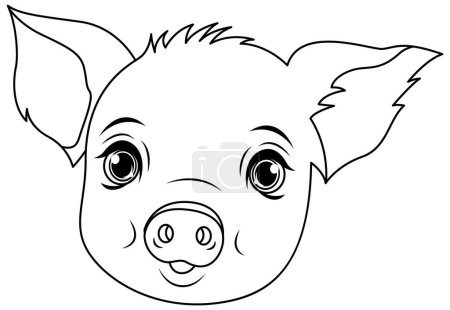 Téléchargez les illustrations : Mignon dessin animé de porc illustration de contour de doodle isolé - en licence libre de droit