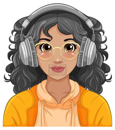 Ilustración de Retrato de mujer con auriculares escuchando música ilustración - Imagen libre de derechos