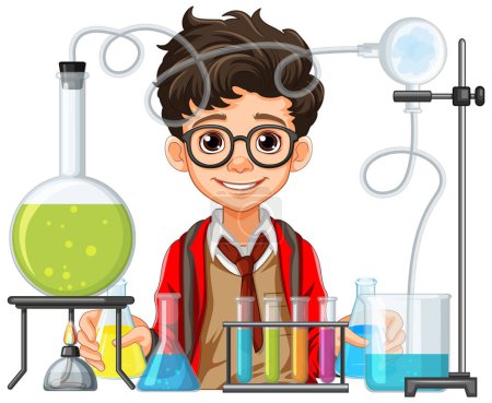Illustration for Boy in Science class experiment illustration - Royalty Free Image