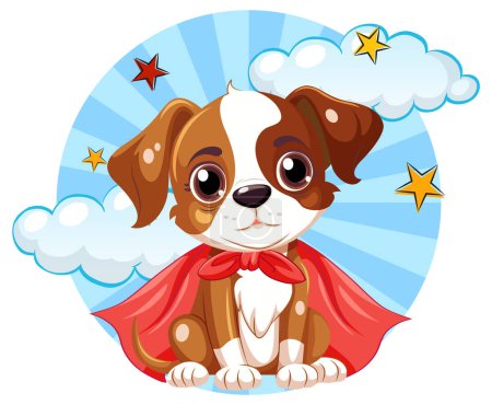 Téléchargez les illustrations : Un personnage de super-héros de chien de dessin animé mignon avec un fond de bande dessinée - en licence libre de droit