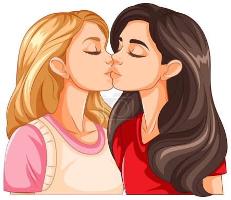 Téléchargez les illustrations : Lesbienne couple baisers dessin animé isolé illustration - en licence libre de droit