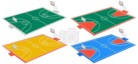 Téléchargez les illustrations : Collection de différentes illustrations de terrains de basket-ball - en licence libre de droit