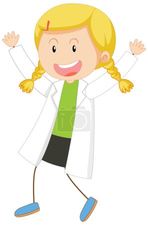 Téléchargez les illustrations : Une adorable scientifique portant une robe dans une illustration de style gribouillis - en licence libre de droit
