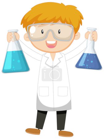 Photo for Adorable scientist holding flask in doodle-style illustration - Royalty Free Image