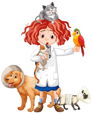 Téléchargez les illustrations : Vétérinaire amical avec illustration vectorielle animalière - en licence libre de droit