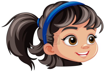 Téléchargez les illustrations : Mignon asiatique fille tête dessin animé illustration - en licence libre de droit